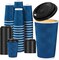 Disposable Coffee Cups with Lids 16 OZ 50 Pack, Insulated To Go Coffee Cups with Lids, Corrugated Ripple Wall Paper Coffee Cup with Lid for Hot Beverages (Blue)